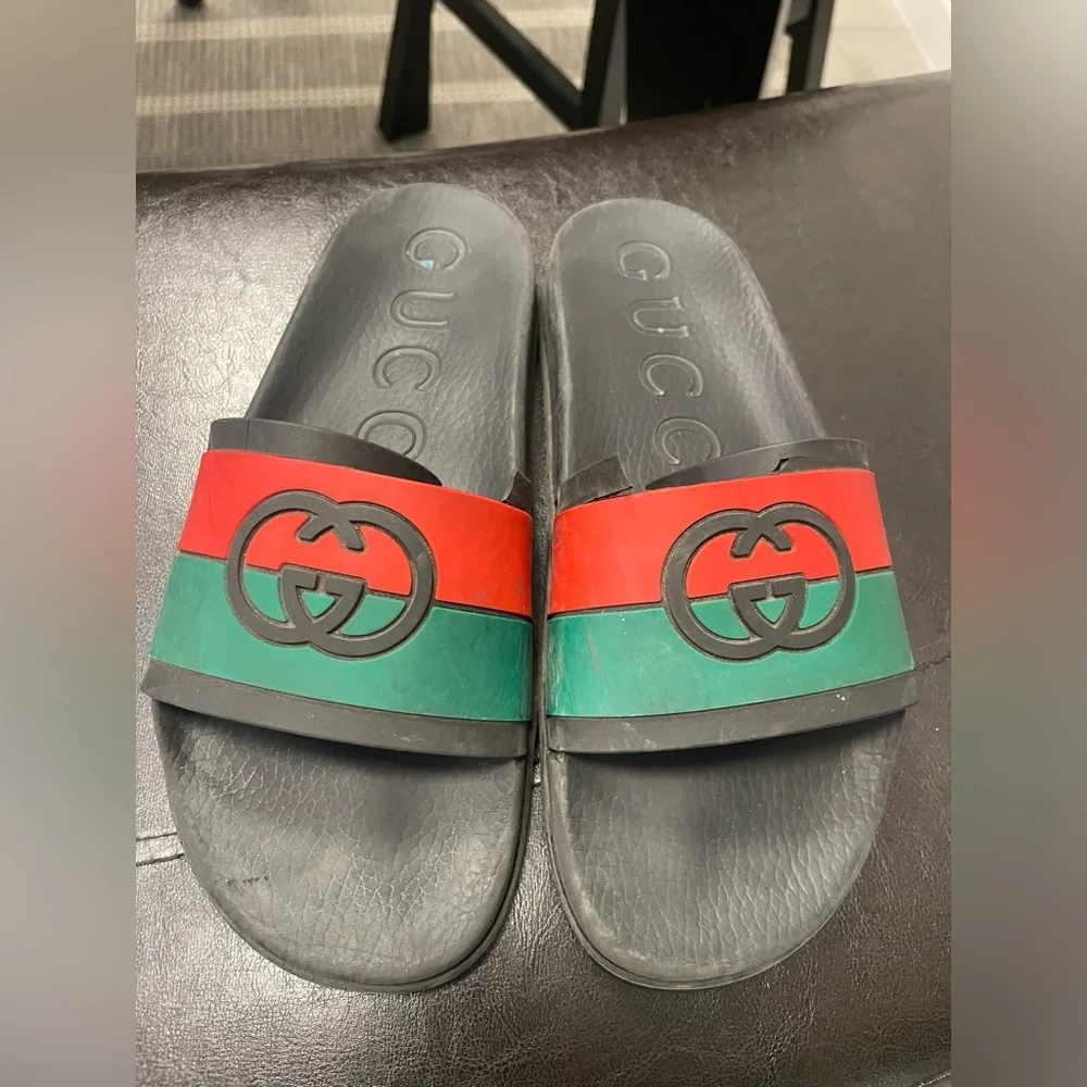 Authentic Gucci Interlocking G Slide Sandals Men Sz 11 FLAWED